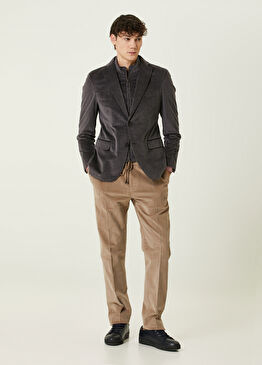 Açık Kahverengi Beli Kordonlu Kadife Pantolon