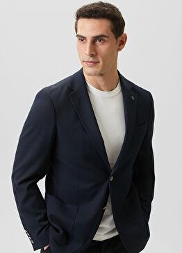 Lacivert Slim Fit Jakarlı Örme Ceket