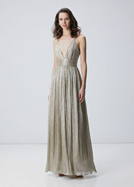 Gold Altın Rengi Maxi Abiye Elbise