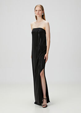 Siyah Straplez Maksi Abiye Elbise