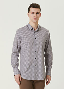 Açık Kahverengi Geometrik Desenli Gömlek