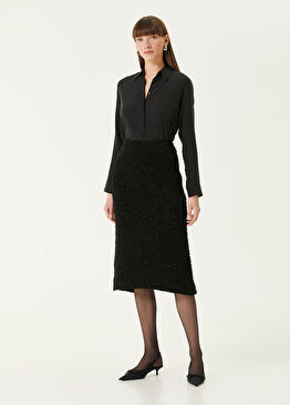 Siyah Tüvit Dokulu Midi Etek