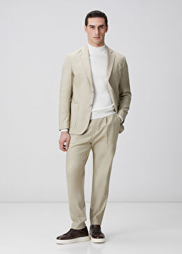 Bej Keten Karışımlı Takım Elbise