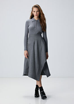Gri Melanj Yün Karışımlı Etek