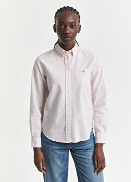 Pembe Düğmeli Yaka Regular Fit Uzun Kollu Kadın Oxford Gömlek