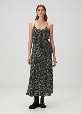 Siyah Payetli Midi Kokteyl Elbise