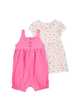 Renkli Desenli Kız Bebek 2'li Tulum Seti