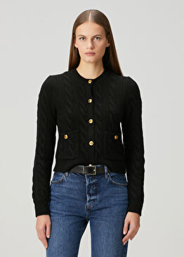 Siyah Saç Örgü Yün Hırka