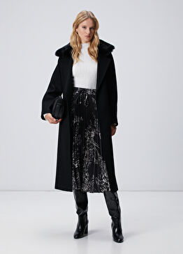 Siyah Kırık Beyaz Midi Etek