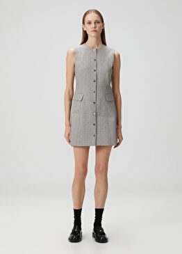 Gri Çizgili Mini Elbise