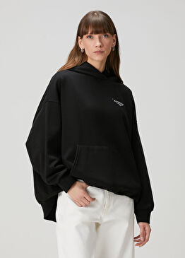 Siyah Logo Baskılı Oversize Sweatshirt