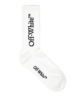 Beyaz Logo Jakarlı Erkek Çorap