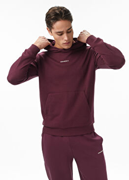 Bordo Kapüşonlu Erkek Sweatshirt