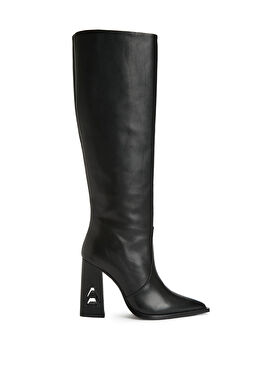 Siyah Logolu Kadın Deri Çizme