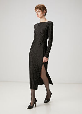 Siyah Taşlı Midi Kokteyl Elbise