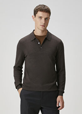 Kahverengi Polo Yaka Yün Triko