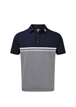 Stretch Pique Renk Bloklu Polo Yaka Kısa Kollu Gri Lacivert Erkek Golf T-Shirtü