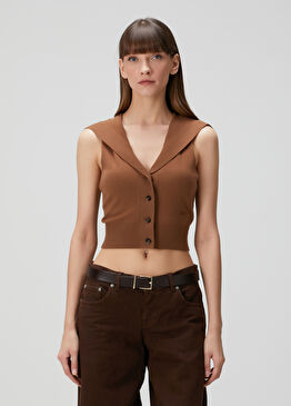 Tarçın Kapüşonlu Yün Yelek