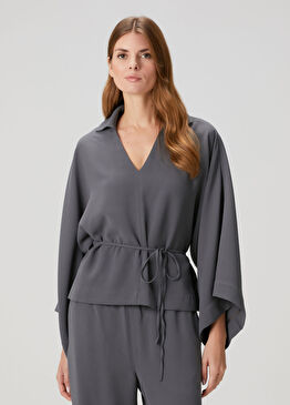 Berlina Koyu Gri Krep Bluz