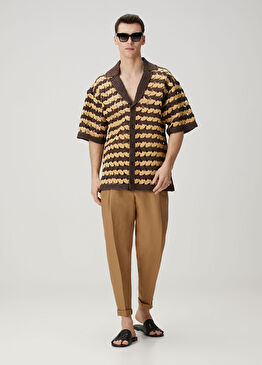 Koyu Bej Keten Pantolon