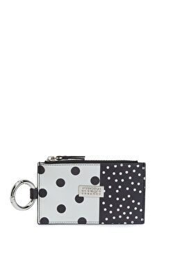 Siyah Beyaz Puantiyeli Kadın Deri Kartlık