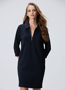Lacivert Polo Örme Elbise