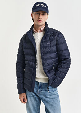 Lacivert Regular Fit Dik Yaka Erkek Kaz Tüyü Mont