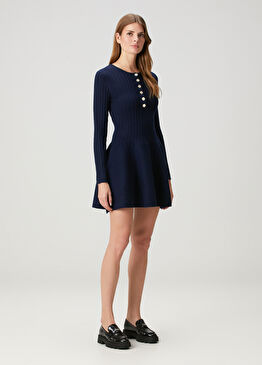 Lacivert Ribli Mini Elbise