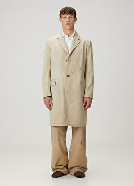 Bej Fırça Darbesi Desenli Palto