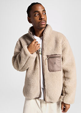 Dik Yaka Çift Taraflı Bej Erkek Mont