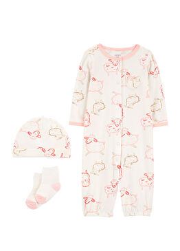 Pembe Kız Bebek 3'lü Tulum Set