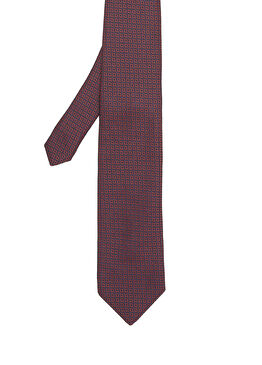 Bordo Geometrik Desenli İpek Kravat