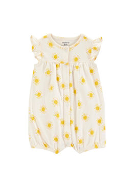 Güneş Baskılı Kısa Kollu Kız Bebek Kısa Tulum