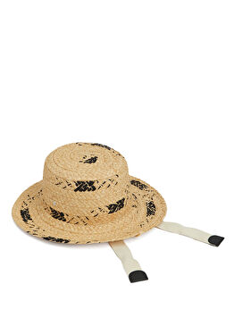 Bej Siyah Kadın Rafya Şapka