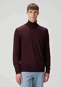 Bordo Balıkçı Yaka Yün Kazak