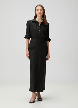 Siyah Maksi Keten Etek