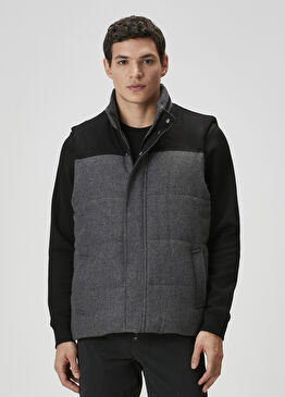 Antrasit Melanj Süet Garnili Yün Yelek