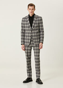 Gri Ekose Desenli Yün Takım Elbise