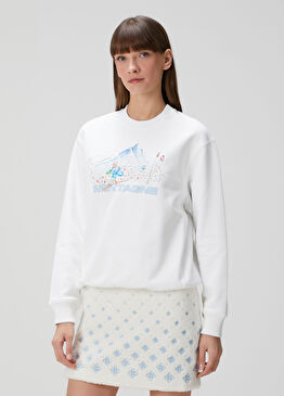 Beyaz Baskılı Sweatshirt