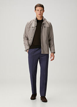 Mavi Beli Kordonlu Yün Pantolon