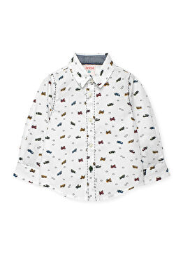 Beyaz Uçak Baskılı Erkek Çocuk Gömlek