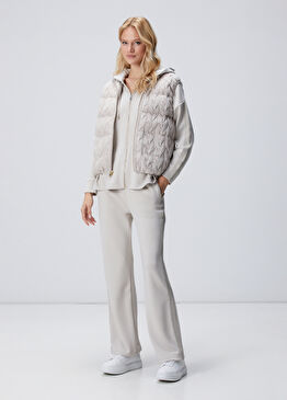 Bej Beli Kordonlu Triko Garnili Eşofman Altı