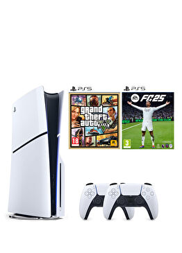 PlayStation 5 1 TB Slim CD Edition Oyun Konsolu + 2. PS5 Kol + PS5 NBA 2K25 + PS5 GTA 5 Oyunu