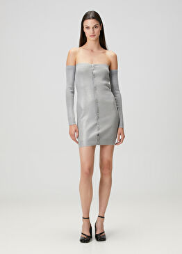 Gri Straplez Mini Elbise