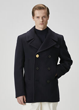 Lacivert Yün Kruvaze Kaban