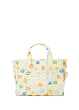 Beyaz Medium Desenli Kadın Tote Alışveriş Çantası