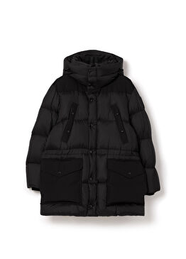 Siyah Nylon Puffer Kapüşonlu Erkek Şişme Kaban