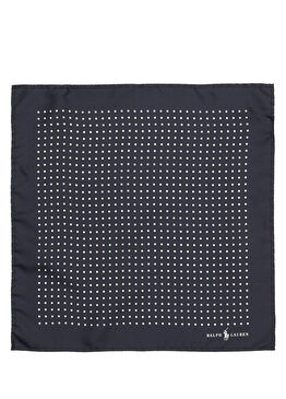 Lacivert Puantiye Desenli İpek Poşet Mendil