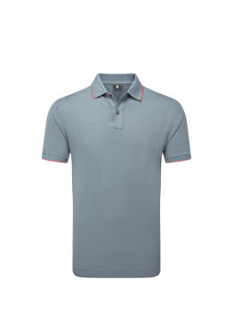 Tipped Pique Hibiscus Gri Kısa Kollu Erkek Golf T-Shirt 