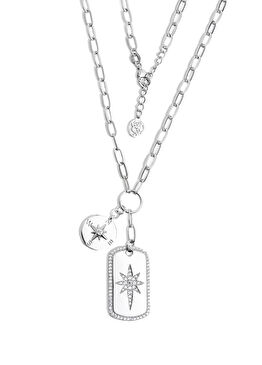 Kutup Yıldızı 18 Ayar Beyaz Altın Kaplama 925 Ayar Gümüş Charm Kadın Kolye